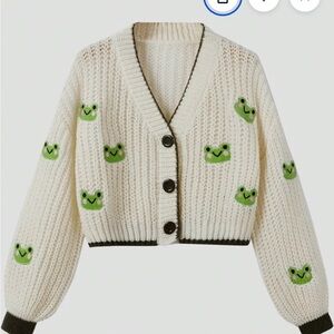 ROMWE White Button-Up Cardigan with Green Accents